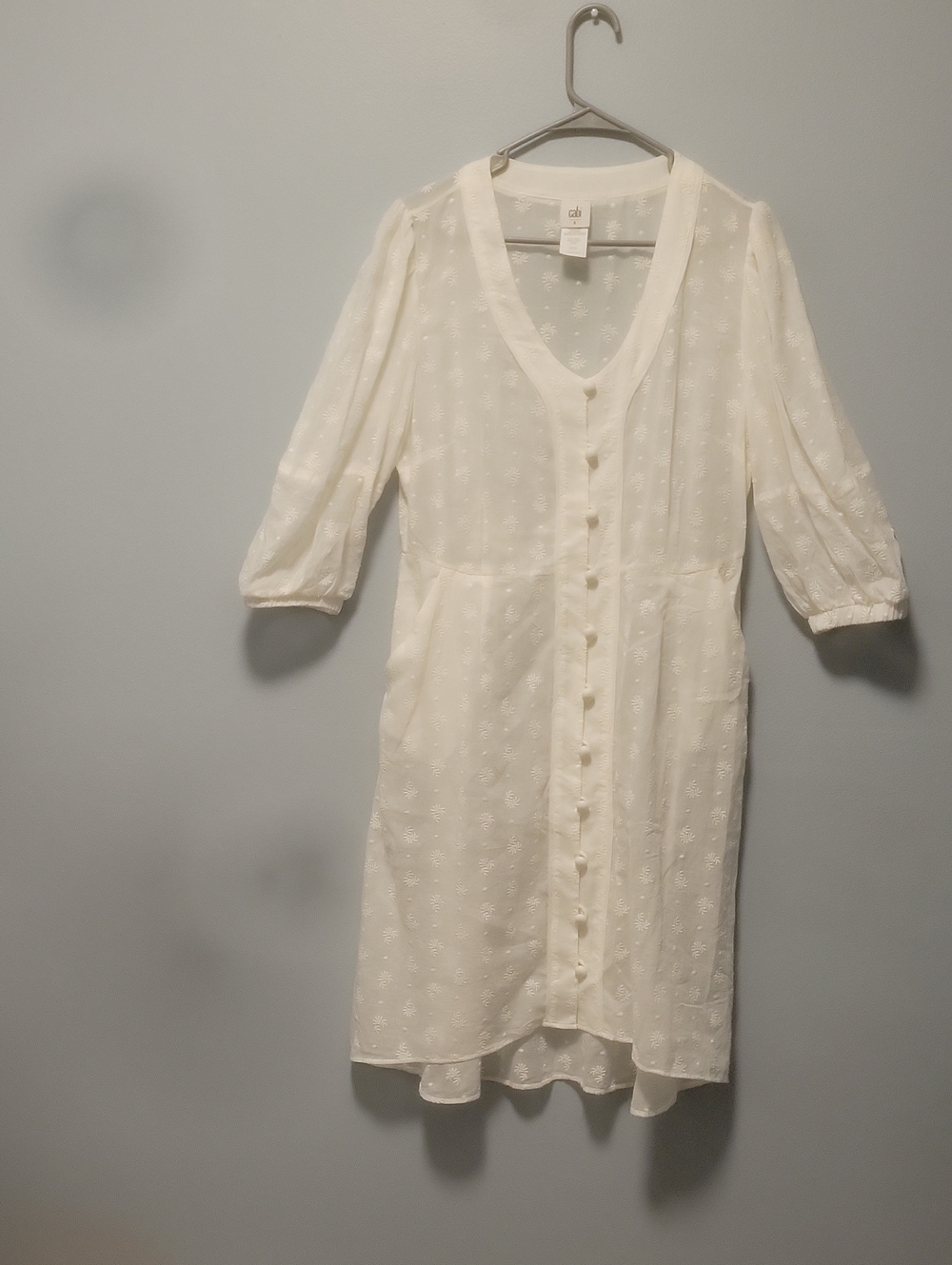 CAbi White Button-Front Textured Midi Dress